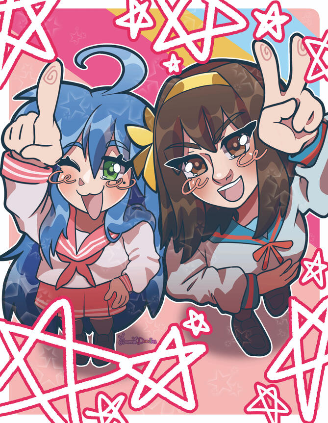 Konata and Haruhi, (May 2025, Digital art)