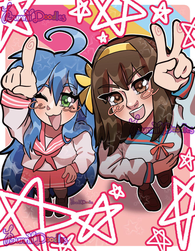 Konata and Haruhi, (May 2025, Digital art)